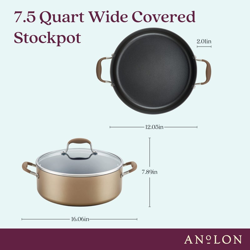 Anolon Advanced Home Hard-Anodized Nonstick Wide Stock Pot/Stockpot (7.5-Quart, Bronze) - Image 2
